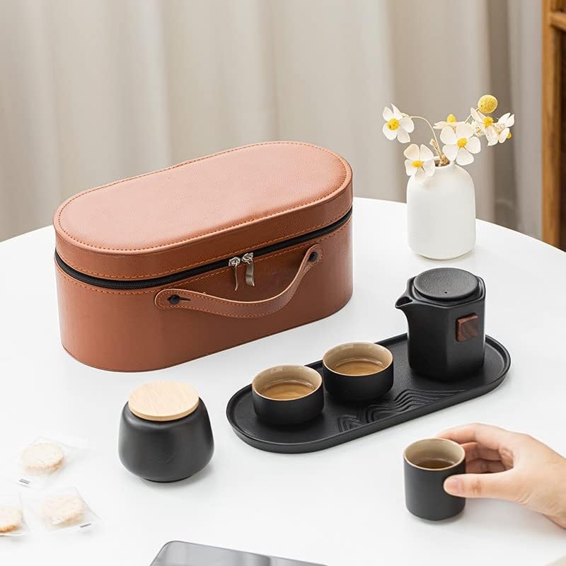 Чай HOUKAI за Пътуване, Пълен комплект Керамичен чайник на Три чаши с Чайным тава, Висококачествен Подарък Преносим