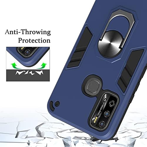 Калъф за мобилен телефон, съвместим с Infinix X680-Hot 9 play Case, Удароустойчив калъф военен проба с магнитен пръстен за закрепване на автомобилния, държач за стойка, Съвмест?