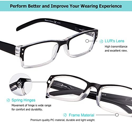 LUR 4 Опаковки класически очила за четене + 3 опаковки на метални очила за четене (само 7 двойки ридеров + 0,75)