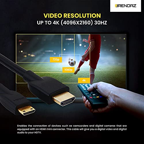 Кабел BRENDAZ 4K Mini HDMI–HDMI Кабел - Високоскоростен кабел Ultra HD 2.0 с дължина 10 метра. Съвместимост