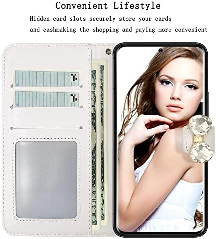Omio за Samsung Galaxy S23 Plus, една Чанта-портфейл, Луксозен Блестящ държач за карти с диаманти, Женски калъф