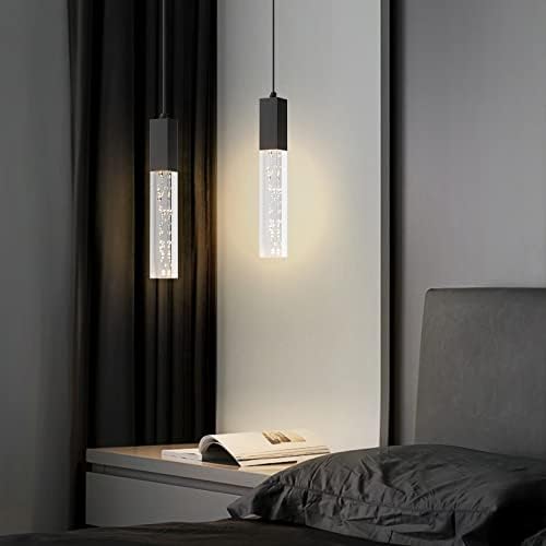 Окачен лампа Aoceley за Кухня, Вградени led окачен лампа с регулируема яркост, Черно окачен лампа с Кристали,
