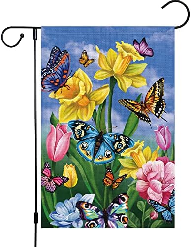 През пролетта на градински флаг Луиза meili е 12x18 Двустранен долно Оттичане, от зебло, Малка пеперуда с цветя