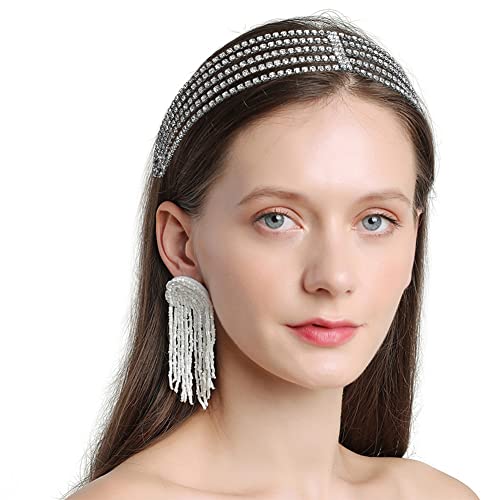 Кристални разтеглив, накити за косата на челото, аксесоари с кристали за сватбената превръзка на главата, за жени или момичета (сребрист)