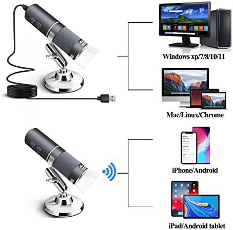 Ninyoon 4K WiFi Микроскоп за iPhone, Android, PC, 50-1000X USB Цифров Микроскоп Безжична камера Super HD Endoscope