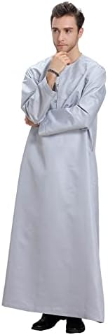 Bmisegm Мъжка Риза Мъжки Ежедневни Мюсюлманска Арабската Средната Однотонная Риза С кръгло деколте и Дълъг Ръкав