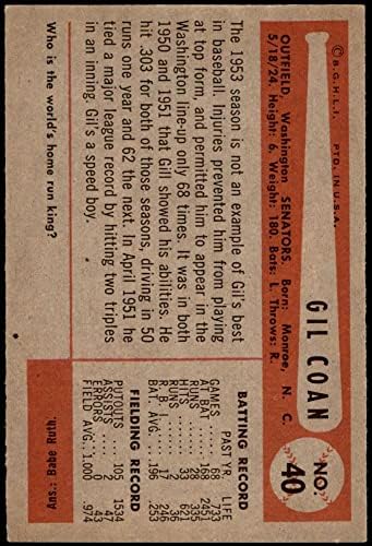 1954 Боуман 40 Джил Koan Вашингтон Сенатърс (Бейзболна картичка) EX+ Сенатърс
