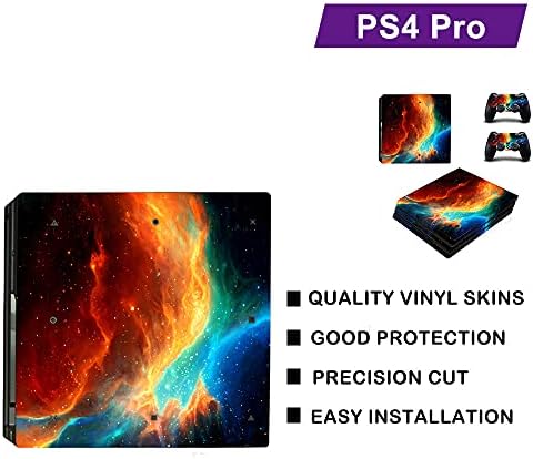 FOTTCZ пълен размер Оранжева и Синя Защитно Vinyl Стикер Cosmic Nebular за конзолата PS4 Pro и 2 ЕЛЕМЕНТА Кожи контролер