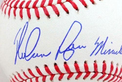 Играта топката Nolan Ryan с автограф Rawlings OML срещу Miracle Метс - Холограма AIV - Бейзболни топки с автографи